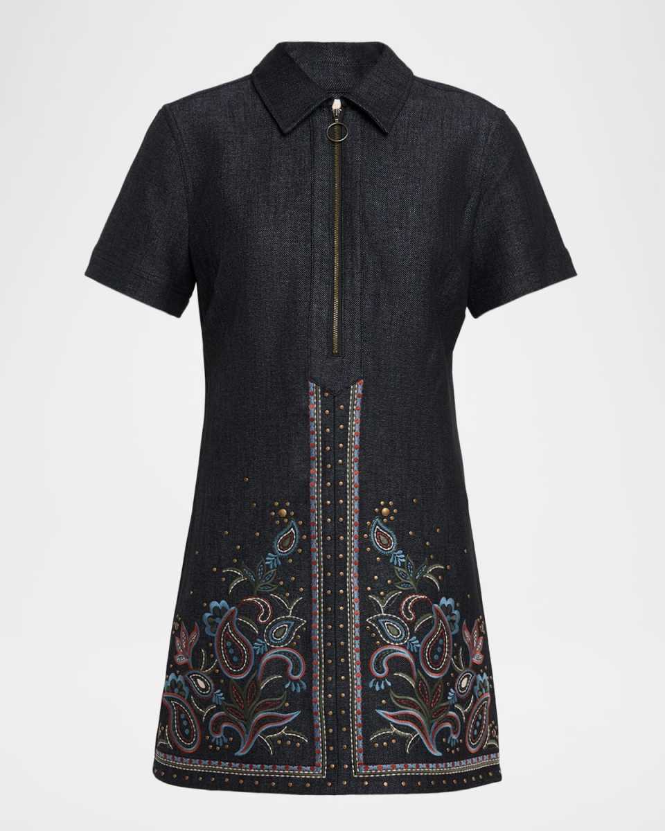 Kristen Embroidered Denim Mini Dress